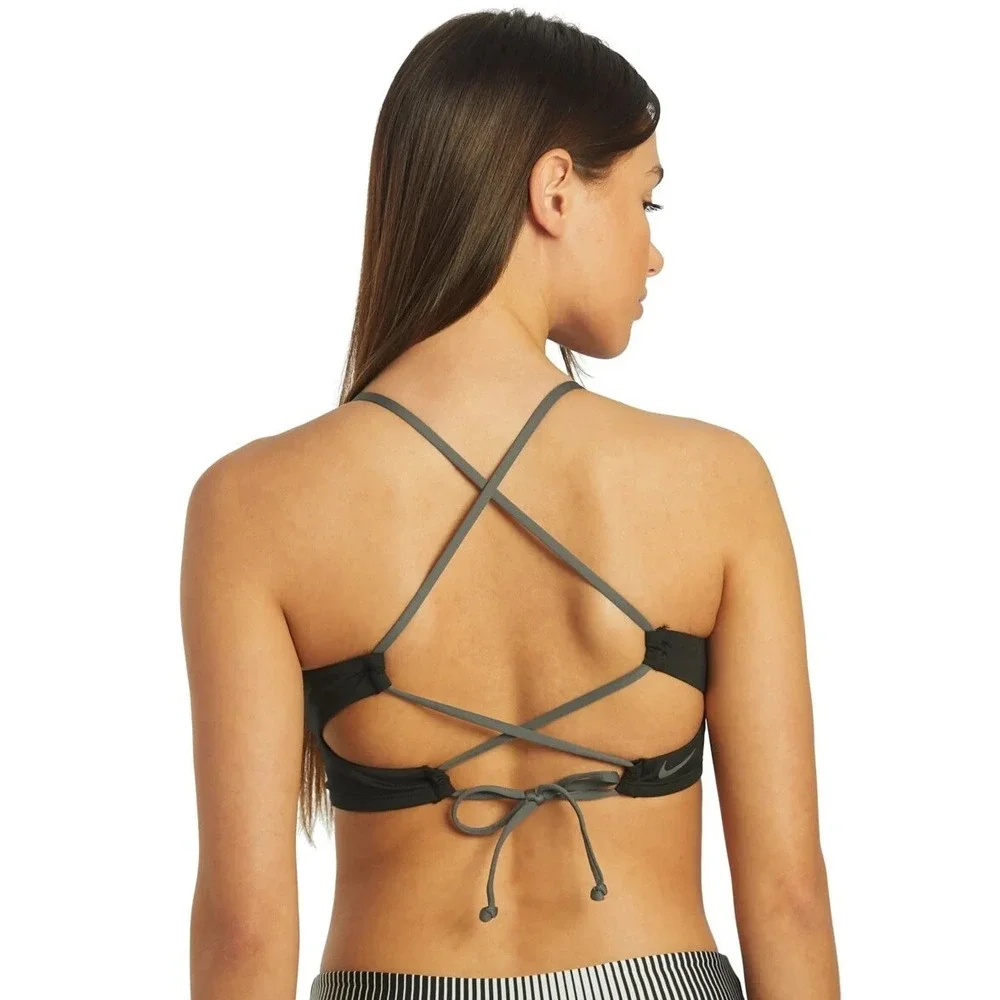 Nike Swim Lace Up High‎ Neck Bikini Top Womens XS Black NESSC271